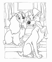 A coloring page of lady and the tramp